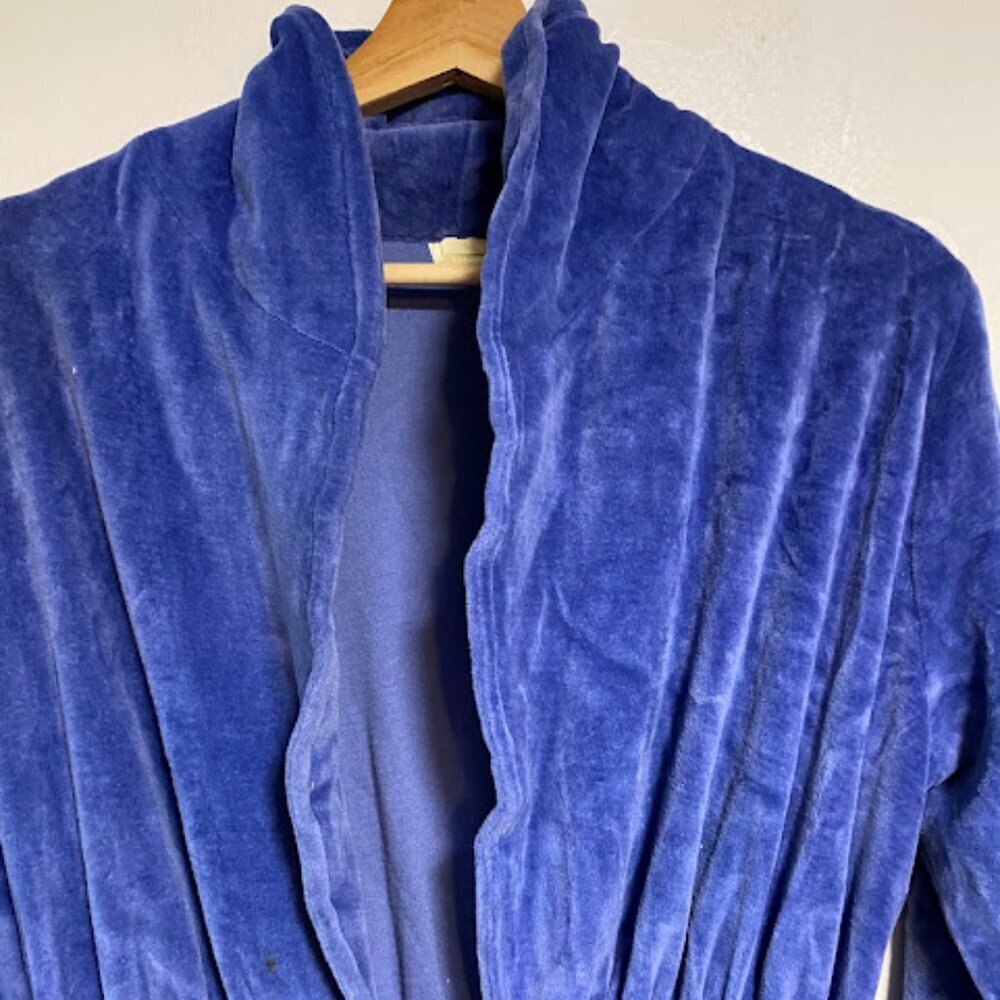Vintage Velour Smocked Waist Royal Blue Maxi Robe - Size M - Picture 5 of 12